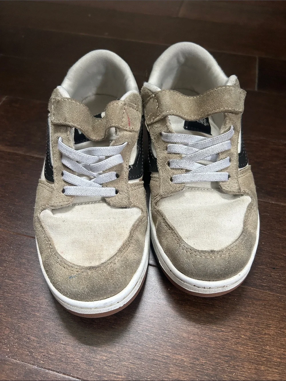 Vans Men’s Low-Top Suede & Canvas Sneakers in Beige with Black Stripe